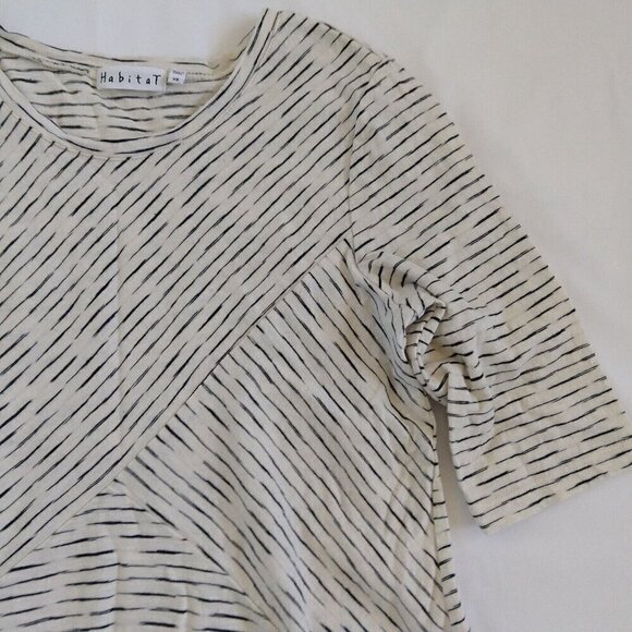 Habitat Women's Top Size XS Cream Gray Stripe Half Sleeve Swing Jersey Knit - Picture 2 of 10